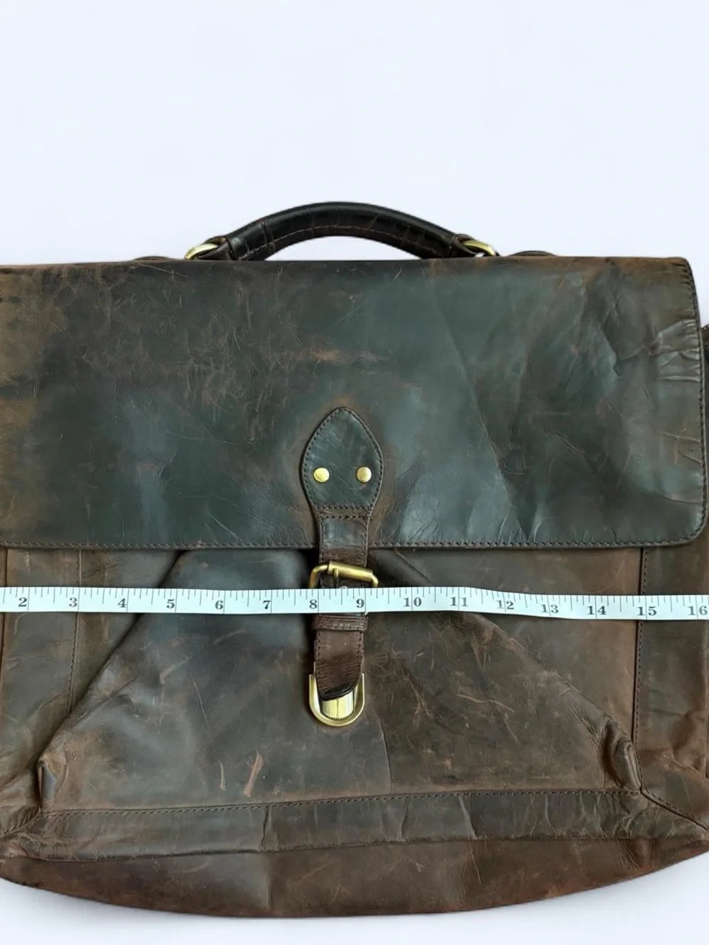Vintage Briefcase Bag Brown Distressed Leather Preppy Academia Professor Brass